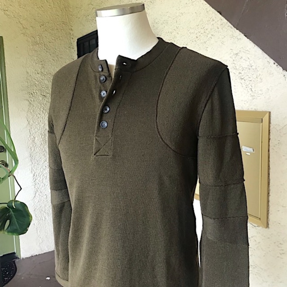 BALENCIAGA Olive Green Wool/Nylon Blend Henley Sweater NWOT/sz XL (runs small)